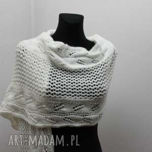 handmade szaliki biały szal z frędzlami