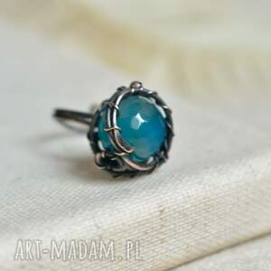 niebieski agat - pierścionek w regulowanym rozmiarze, prezent dla niej