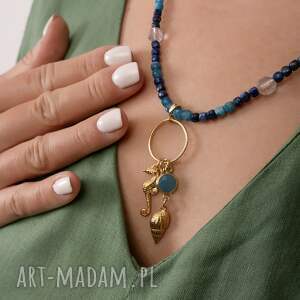 Naszyjnik z topazem, apatytem i lapisem lazuli Konik Morski, Srebro