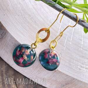 pozłacane kolczyki z wrzosami w żywicy k245