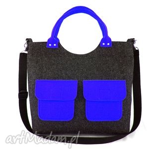 na ramię new blue pockets, filc, torebka, duża, kieszenie codzienna