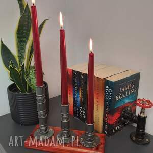 świecznik loftowy 3 - ramienny drewno / metal f003_1 w2 loft, prezent