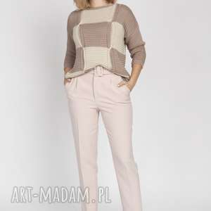 sweter w kratę, swe172 mocca/beż mkm, wzór, modny, geometryczny