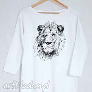 ręcznie wykonane bluzki lew bluzka bawełniana oversize s/m biała