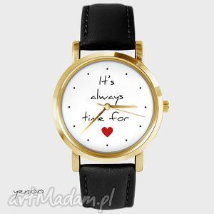 handmade zegarki zegarek - it is always time for love czarny, skórzany, złoty
