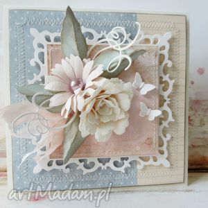 scrapbooking kartki pastelowa z motylkami, kwiaty życzenia, gratulacje