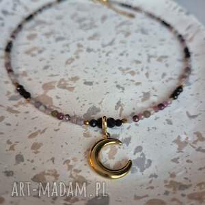 naszyjnik choker lunula mocy turmalin czarny, biżuteria bandmade