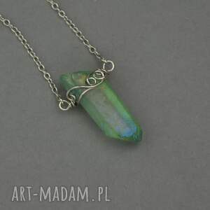 naszyjnik talizman zielony kryształ górski wire wrappink