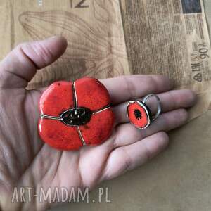 makowa ceramika, broszka, pierścionek, mak