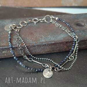 szafir warstwowa srebrna bransoletka srebro oksydowane kamień naturalny