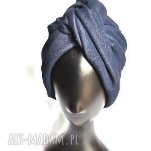 handmade czapki turban uszyty z miękkiego rozciągliwego jeansu rozmiar uniwersalny box