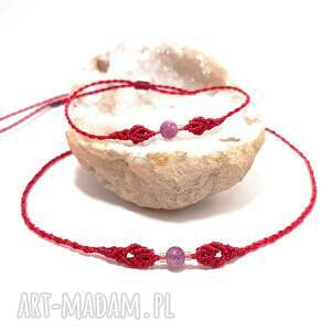 super pełnia turmalin w makramie pleciony czerwony komplet regulowany kamienie