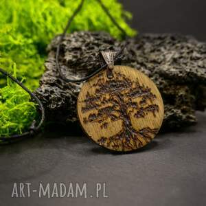drewniany wisiorek - ręcznie wypalany naszyjnik, zawieszka, motyw natury