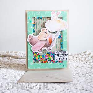 ręcznie wykonane scrapbooking kartki shaker box - kartka dla dziecka - wszystkiego