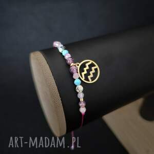 Prezent Bransoletka Zodiakalna Wodnik - wersja ze złotem, akwamaryn