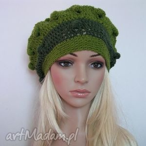czapki w zieleniach - beret bąble, fantazyjny, ozdobny, ciepły