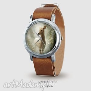 ręczne wykonanie zegarki zegarek, bransoletka - sarna - magic forest - karmelowy