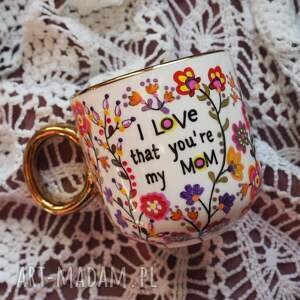ręcznie malowany kubek dla mamy love mom, malowana porcelana na dzień matki