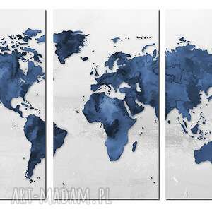 obraz mapa świata granatowa tryptyk - 120x70cm na płótnie