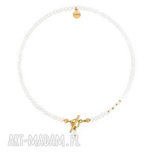 złoty naszyjnik z pereł naturalnych i kamieni księżycowych, ozdobny, perły