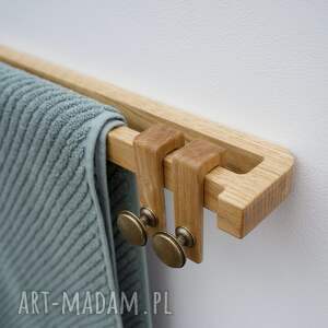 dębowy wieszak na ręczniki z haczykami stylowa dekoracja do łazienki, mosiężne