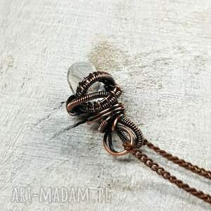 kryształ górski m259, wire wrapping, rękodzieło, miedź