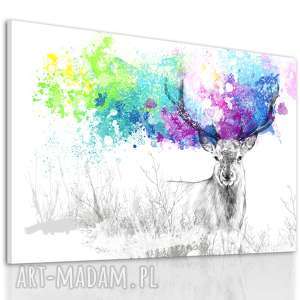 obraz z jeleniem w kolorowe, barwne plamy wydrukowany na płotnie - eksplozaja barw, duży