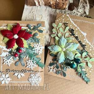 Kartki świąteczne handmade - zestaw 2 kartek z poinsecjami