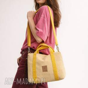 welurowa torebka kuferek traveler żółta, torba na ramię, pojemna
