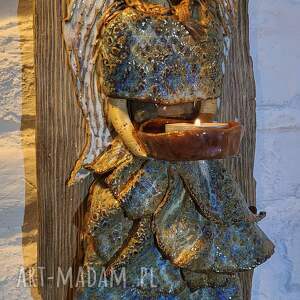 anioł na desce, świecznik ozdoba ścianę ceramika artystyczna