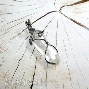 wisiorki kryształ górski s220, wire wrapping, srebrny naszyjnik