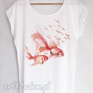 handmade koszulki ryby koszulka oversize biała XS s