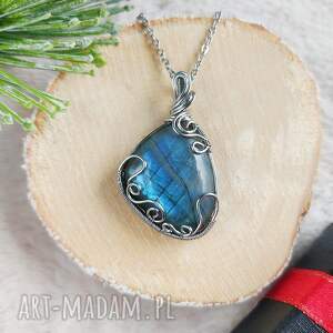 Naszyjnik z labradorytem „Północny Blask” - ręcznie robiony wire wrapping ze stali chirurgicznej