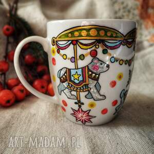 kubki ręcznie malowany świąteczny kubek karuzela retro, upominek