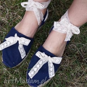 espadryle damskie vintage granat z koronką lato, naturalne