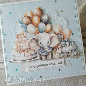 scrapbooking kartki kartka na roczek dla chłopczyka ze słonikiem
