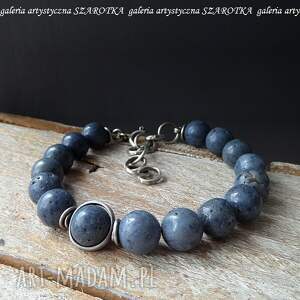 handmade jeansowa bransoletka z niebieskiego korala i srebra