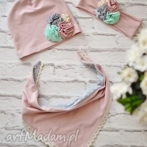 cienki wiosenny komplet dla dziewczynki czapka, komin - Bukiet pasji