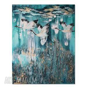 Żurawie 28 do salonu malowany na płótnie, obraz ptaki