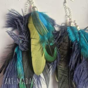 kolczyki pióra boho kolorowe lekkie wykonane w pojedynczym egzemplarzu, fri et