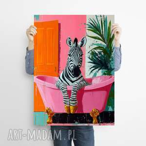 Zebra bierze kąpiel - grafika na plakacie na A3, plakat