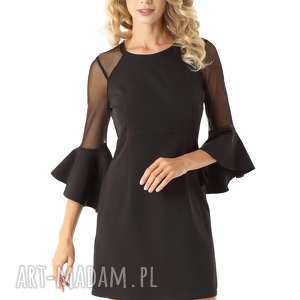 sukienka szerokimi rękawami i tiulowymi wstawkami czarna 021