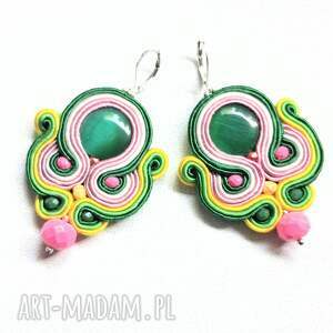 Zielone kolczyki sutasz z kocim okiem - handmade
