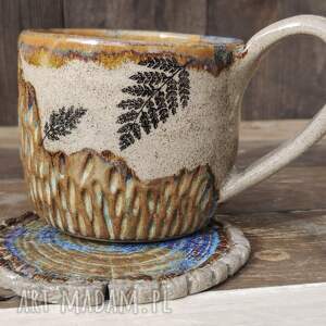 ceramiczny kubek z podstawką - liść paproci c911, ceramika na prezent