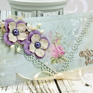 scrapbooking kartki kopertówka ślubna - delikatność kwiatów, wesele kartka