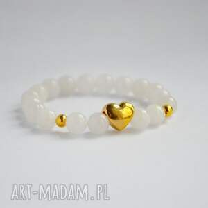 ręcznie robione bracelet by sis: złote serce w białym jadeicie