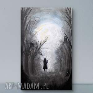 bądź wiedźmą magia czary obraz akwarela 25x40 las mrok noc moc