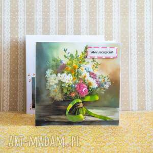 seria - prosta kartka i koperta moc szczęścia bukiet polne kwiaty