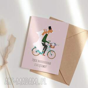 hand-made kartki kartka ślubna żyrafy na rowerze