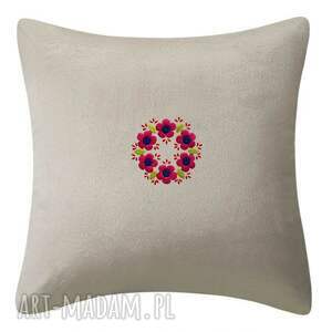 ręcznie haftowana poszewka na poduszkę 45 cm - jasnobeżowy welwet